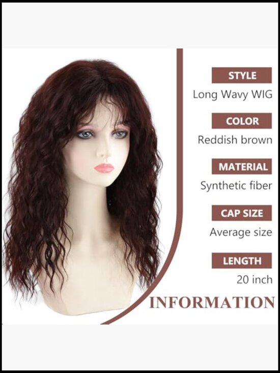 Long Wavy Curly Wig with Bangs Natural Look Party Costume Synthetic Hair Wig main image 4